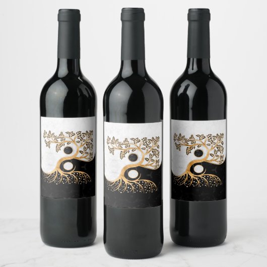 Yin Yang Tree - Marbles en Gold Wijn Etiket (Flessen)