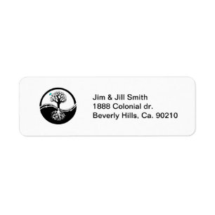 Yin Yang Tree of Life Black & White Etiket