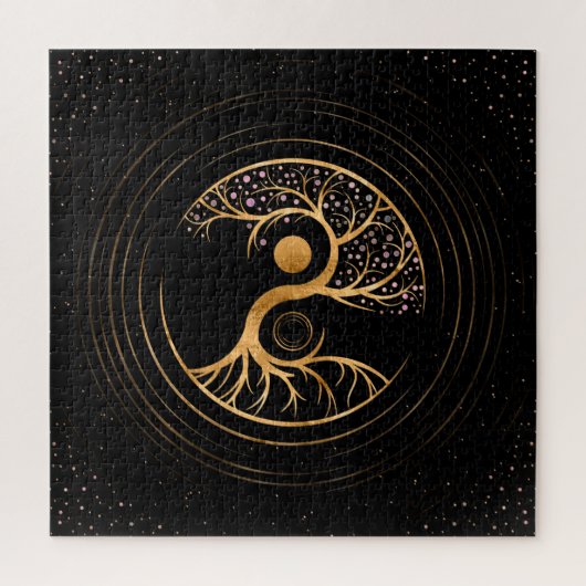 Yin Yang Tree of life - Fluoriet en Gold Legpuzzel (Verticaal)