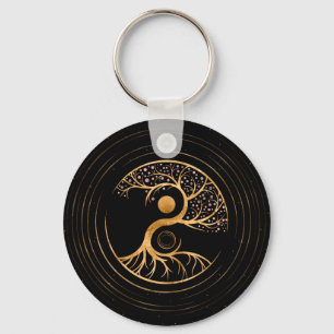 Yin Yang Tree of life - Fluoriet en Gold Sleutelhanger