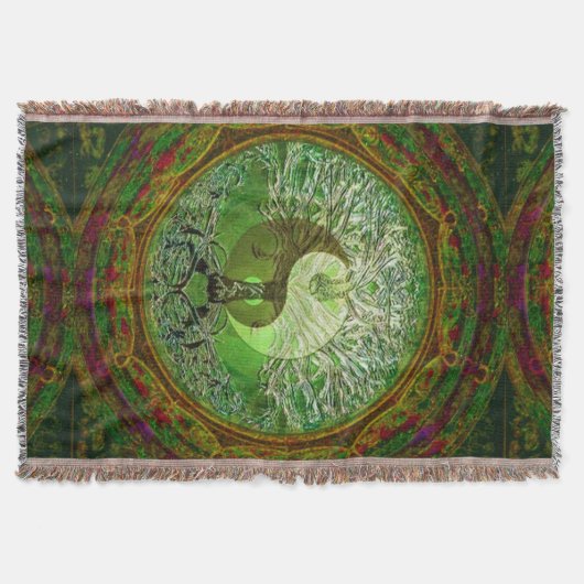 Yin Yang Tree of Life Green Deken (Voorkant)