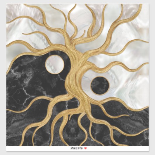 Yin Yang Tree of life - Marbles and Gold Sticker (Vel)