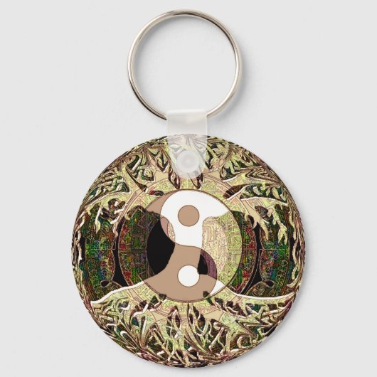 Yin Yang Tree of Life Tan Sleutelhanger (Voorkant)