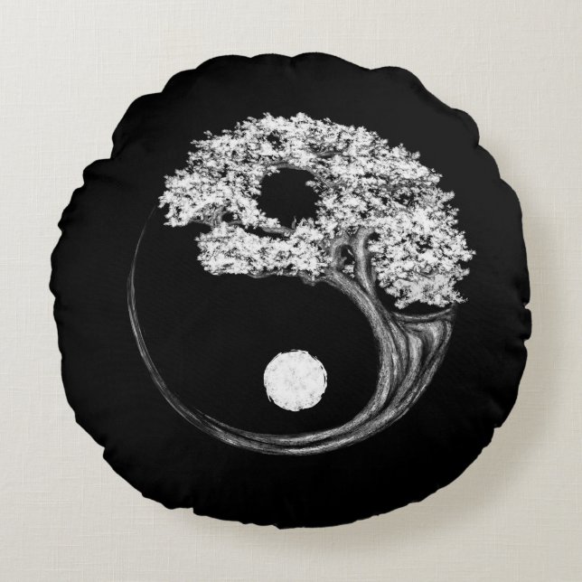 Yin Yang Tree Rond Kussen (Voorkant)