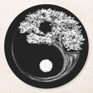 Yin Yang Tree Ronde Kartonnen Onderzetter