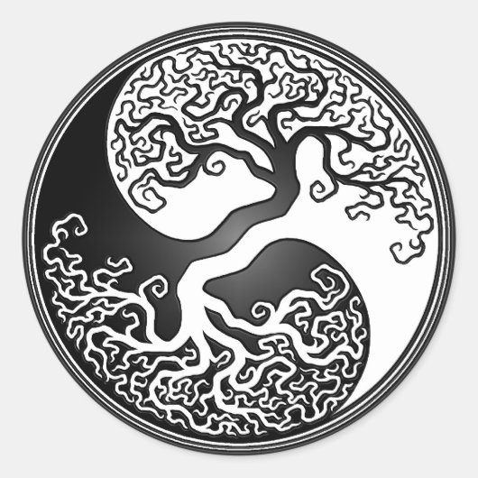 Yin Yang Tree Ronde Sticker (Voorkant)