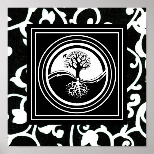 Yin Yang Tree Symbol Black White Harmony Poster (Voorkant)