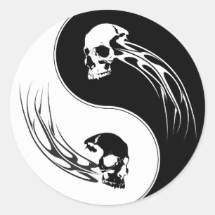 Yin Yang Tribal Skull Ronde Sticker