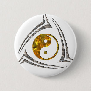 Yin & Yang / Tribale - gouden zilver Ronde Button 5,7 Cm