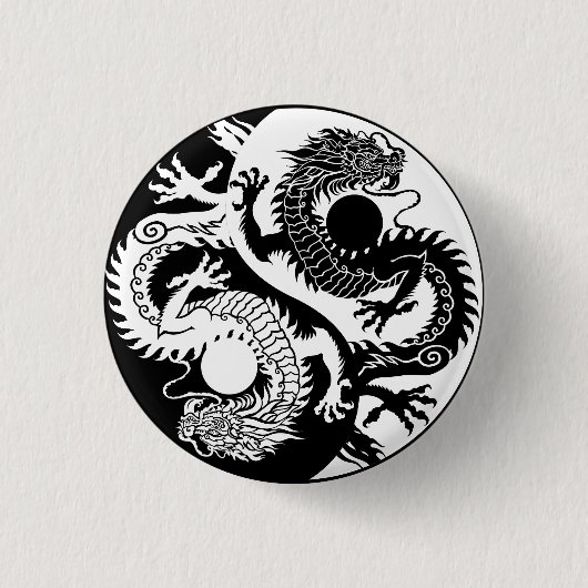 YIN YANG TWEE DRAGONS SLEUTELHANGER RONDE BUTTON 3,2 CM (Voorkant)