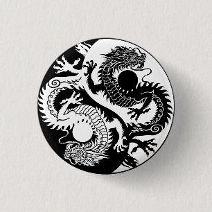 YIN YANG TWEE DRAGONS SLEUTELHANGER RONDE BUTTON 3,2 CM