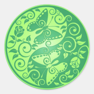 Yin Yang Vlinders, groen Ronde Sticker