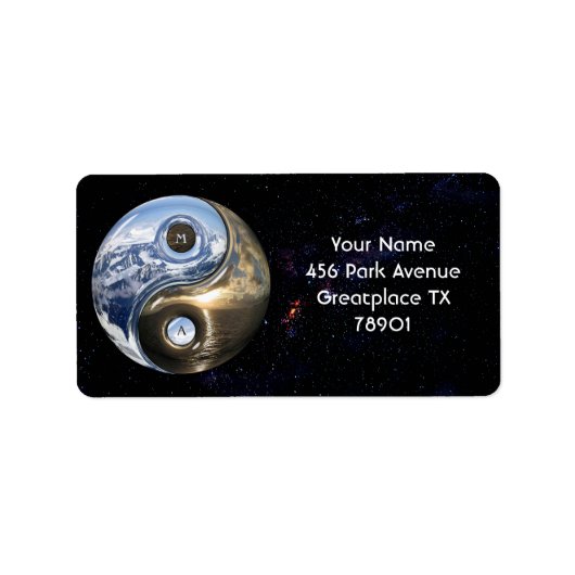 Yin Yang Zee Mountains met jouw monogram Etiket (Voorkant)