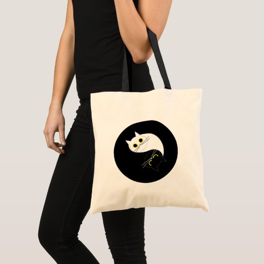 YIN YANG Zen Cat Herbruikbare Canvas tas (Voorkant (product))