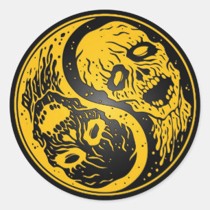 Yin Yang Zombies Geel en Zwart Ronde Sticker