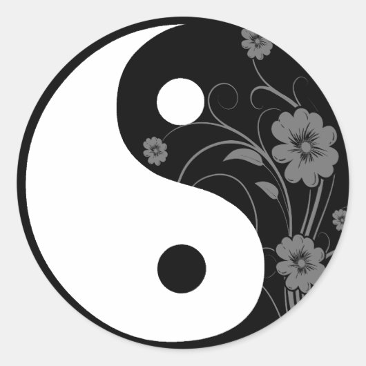 Yin Yang Zwart Bloemen Sticker (Voorkant)
