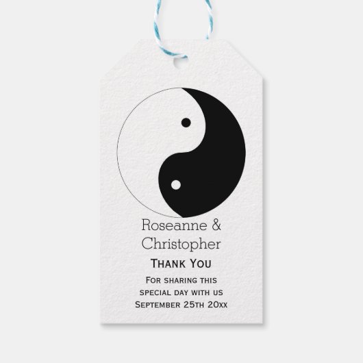 Yin Yang Zwart-wit Ontwerp Bruiloft Cadeaulabel (Achterkant)