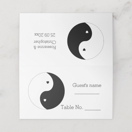 Yin Yang Zwart-witte harten ontwerp bruiloft (Buitenkant ongevouwen)