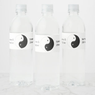 Yin Yang Zwart-witte harten ontwerp bruiloft Waterfles Etiket