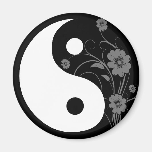Yin Yang Zwarte Bloemen Magneet (Voorkant)
