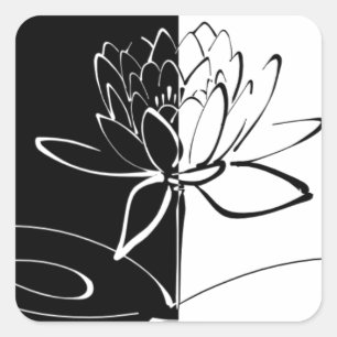 Yin Yang Zwarte Witte Lotusbloem Vierkante Sticker