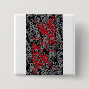 Ying Yang Dragon oin Red - Chinees nieuwjaar Vierkante Button 5,1 Cm