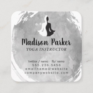 Ying Yang Yoga Pose Logo Waterverf Geborsteld Vierkante Visitekaartje