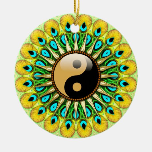 YinYang Peacock Sun Circle Ceramic Ornament (Voorkant)