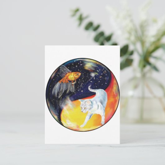 YinYang Poisson et chat - Carte postale couleur (Debout devant)
