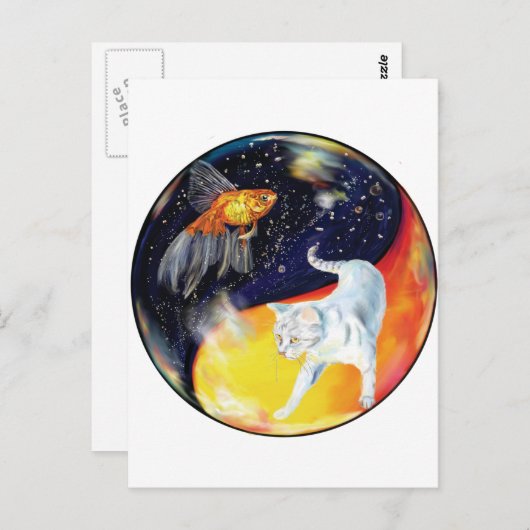 YinYang Poisson et chat - Carte postale couleur (Devant / Derrière)
