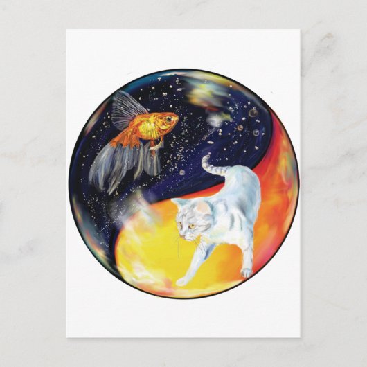 YinYang Poisson et chat - Carte postale couleur (Devant)