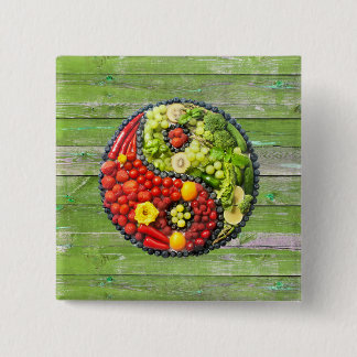 YinYang - Vegan harmony Green Wood Wall Vierkante Button 5,1 Cm