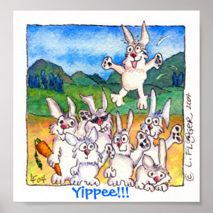Yippee!! - Kute Cartoon Bunnies Poster Print