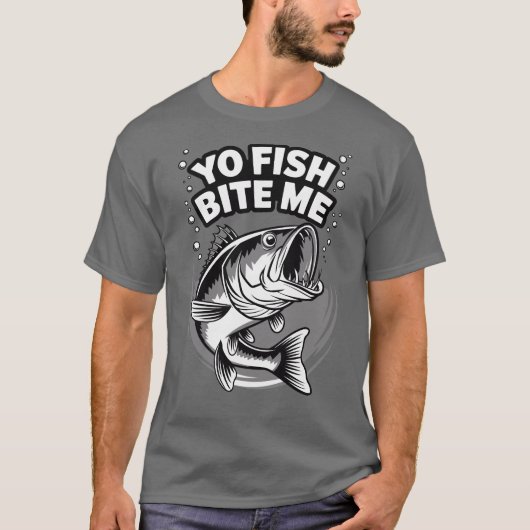 Yo Fish Bite Me Drôle T-Shirt Pêche (Devant)