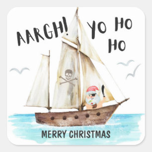 Yo Ho Ho Pirate Santa Ship Merry Kerstmis Vierkante Sticker