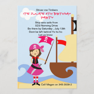 Yo Ho Pink Pirate Anniversaire invitation