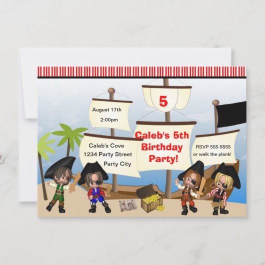 Yo Ho Pirates & Ship Anniversaire Fête Invitation (Devant)