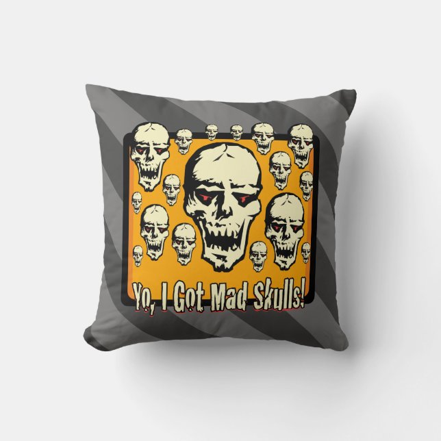 Yo Ik heb Mad Skulls Lijst GFX Grijze Strepen Kussen (Voorkant)