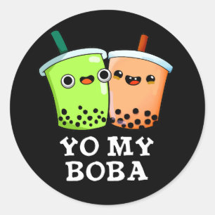 Yo My Boba Funny Boba Tea Pun Dark BG Ronde Sticker