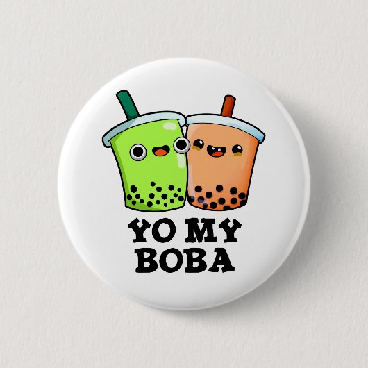 Yo My Boba Funny Boba Tea Pun Ronde Button 5,7 Cm (Voorkant)