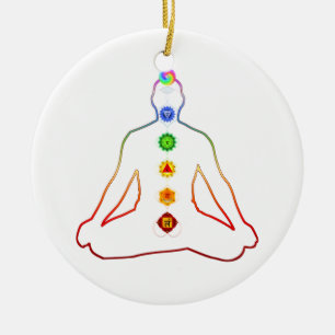 Yoga Asana Siddhasana Pose met 7 Chakras Keramisch Ornament
