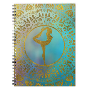 Yoga Asana-symbool in Gold Mandala Notitieboek
