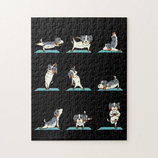 Yoga Australian Shepherd Dog Funny Jig Saw Puzzle (Vertical)