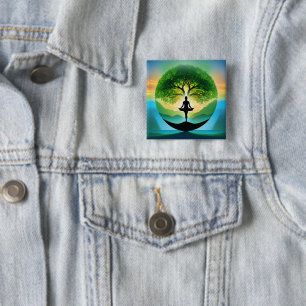 Yoga bemiddeling vierkante button 5,1 cm