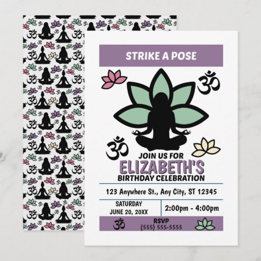 Yoga Birthday Party Invitation (Devant / Derrière)