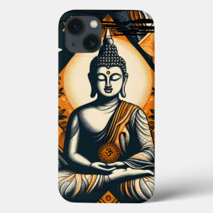 Yoga Boeddha in sinaasappel en zwart iPhone 13 Hoesje