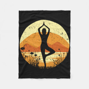 Yoga Boom Eén Been Staande Pose Vrikshasana Vintag Fleece Deken
