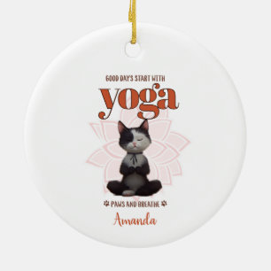 Yoga Cat Funny Paws en Adem Gepersonaliseerd Keramisch Ornament