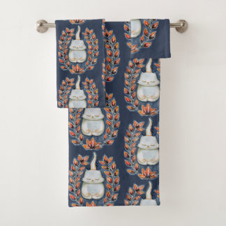 Yoga Cat Indigo Towel Set Bad Handdoek