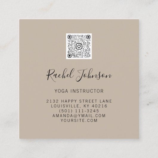 Yoga Classes School Instructor Beige Gold Vierkante Visitekaartje (Achterkant)